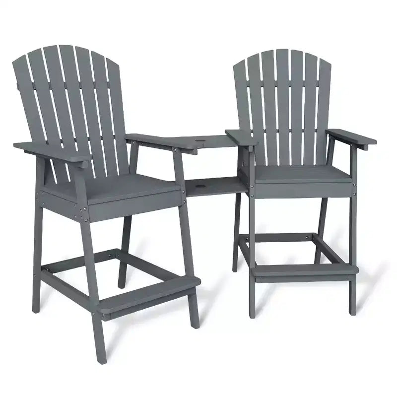 2 chaises de bar Adirondack hautes de terrasse, tabourets de bar Adirondack d'extérieur avec plateau de connexion, chaise de tabouret de bar à dossier haut