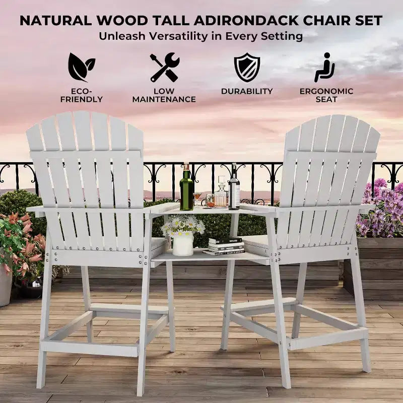 2 chaises de bar Adirondack hautes de terrasse, tabourets de bar Adirondack d'extérieur avec plateau de connexion, chaise de tabouret de bar à dossier haut