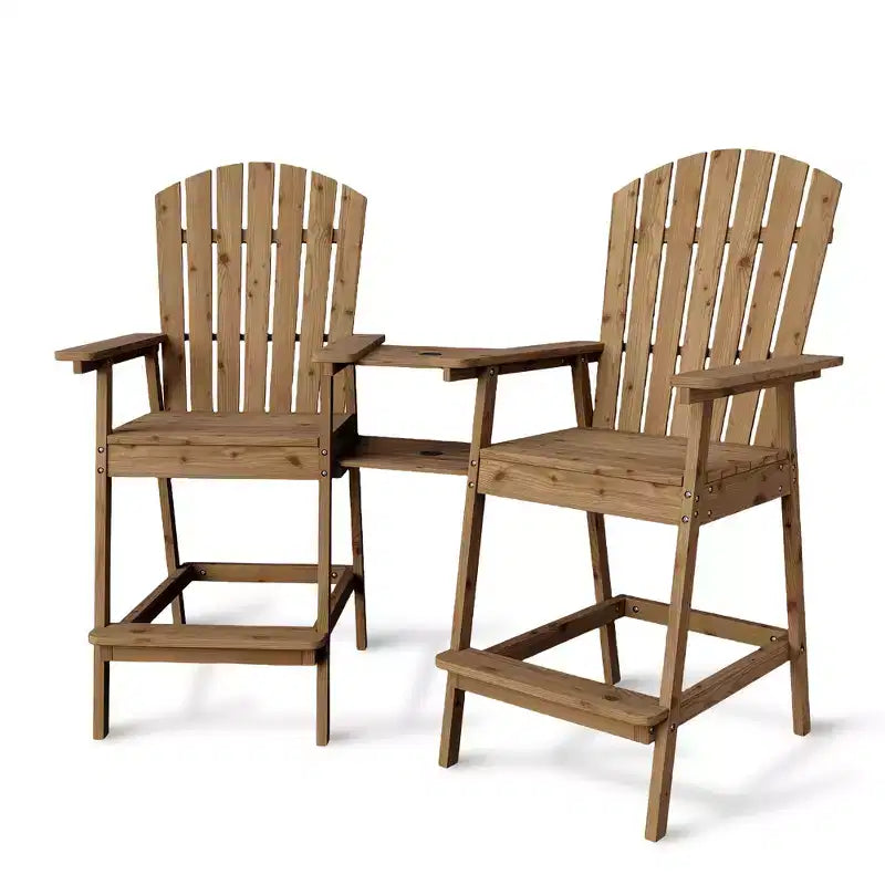 2 chaises de bar Adirondack hautes de terrasse, tabourets de bar Adirondack d'extérieur avec plateau de connexion, chaise de tabouret de bar à dossier haut