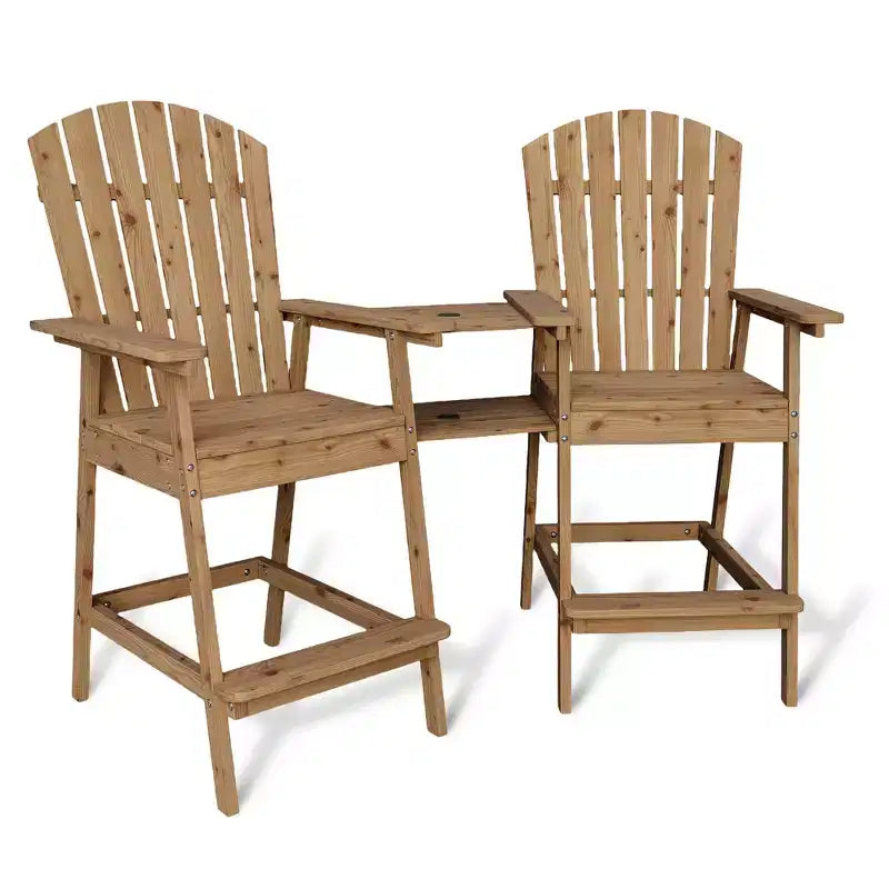 2 chaises de bar Adirondack hautes de terrasse, tabourets de bar Adirondack d'extérieur avec plateau de connexion, chaise de tabouret de bar à dossier haut
