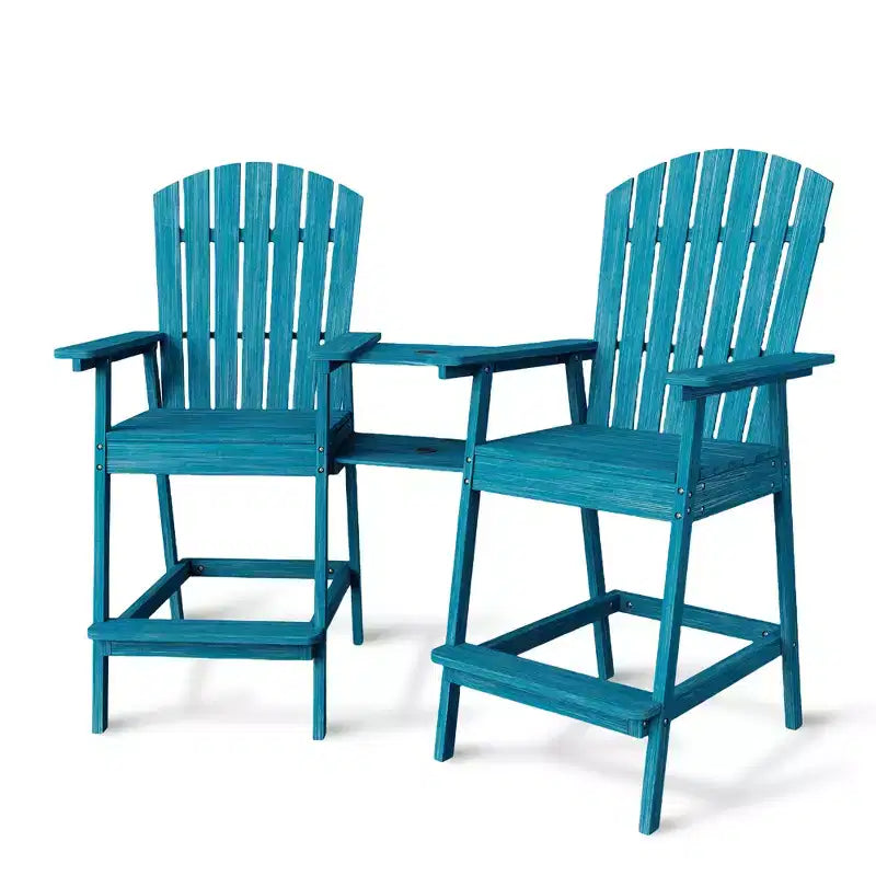 2 chaises de bar Adirondack hautes de terrasse, tabourets de bar Adirondack d'extérieur avec plateau de connexion, chaise de tabouret de bar à dossier haut