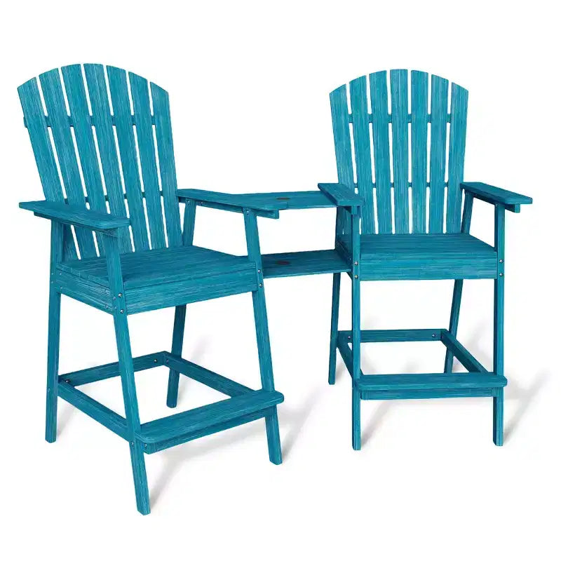 2 chaises de bar Adirondack hautes de terrasse, tabourets de bar Adirondack d'extérieur avec plateau de connexion, chaise de tabouret de bar à dossier haut