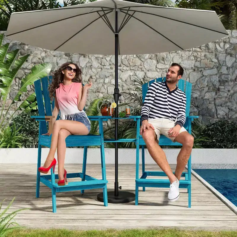 2 chaises de bar Adirondack hautes de terrasse, tabourets de bar Adirondack d'extérieur avec plateau de connexion, chaise de tabouret de bar à dossier haut