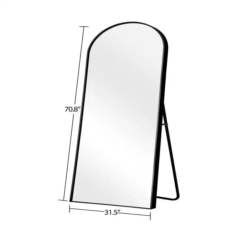 PexFix 31 po (L) x 71 po (H) Miroir corps entier arqué autoportant Cadre en métal Miroir mural Grand miroir de sol Noir