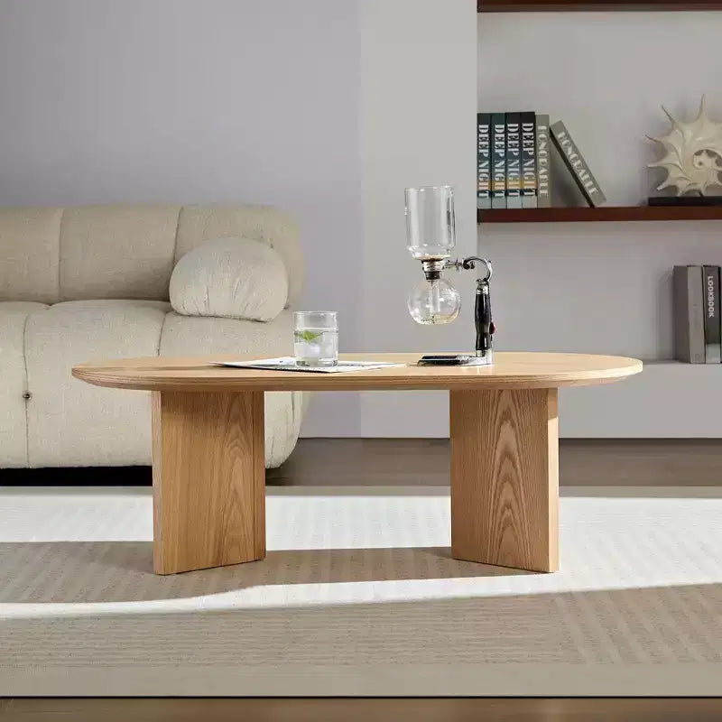 Table basse ovale moderne Okak 39L, petite table d'appoint avec base piédestal robuste, taille compacte pour salon et chambre à coucher