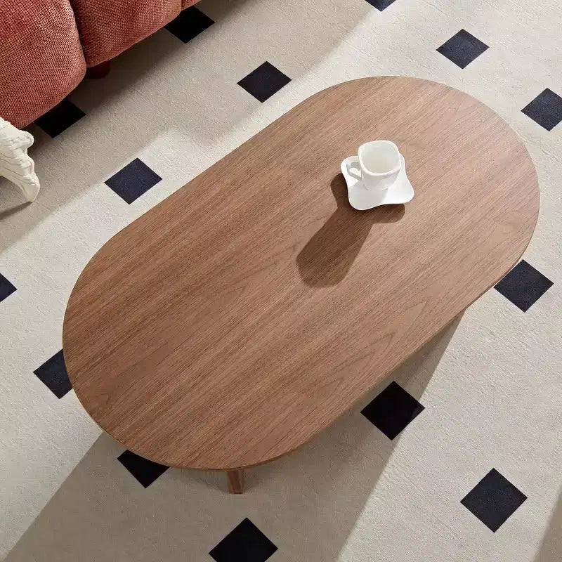 Table basse ovale moderne Okak 39L, petite table d'appoint avec base piédestal robuste, taille compacte pour salon et chambre à coucher