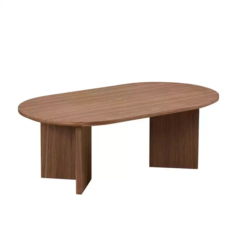 Table basse ovale moderne Okak 39L, petite table d'appoint avec base piédestal robuste, taille compacte pour salon et chambre à coucher