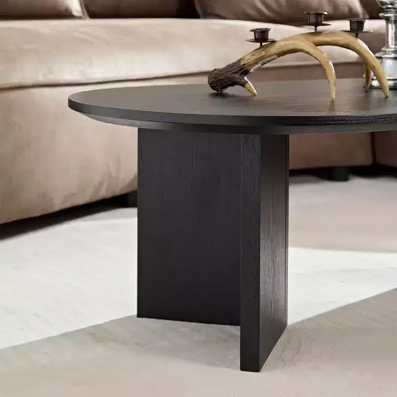 Table basse ovale moderne Okak 39L, petite table d'appoint avec base piédestal robuste, taille compacte pour salon et chambre à coucher