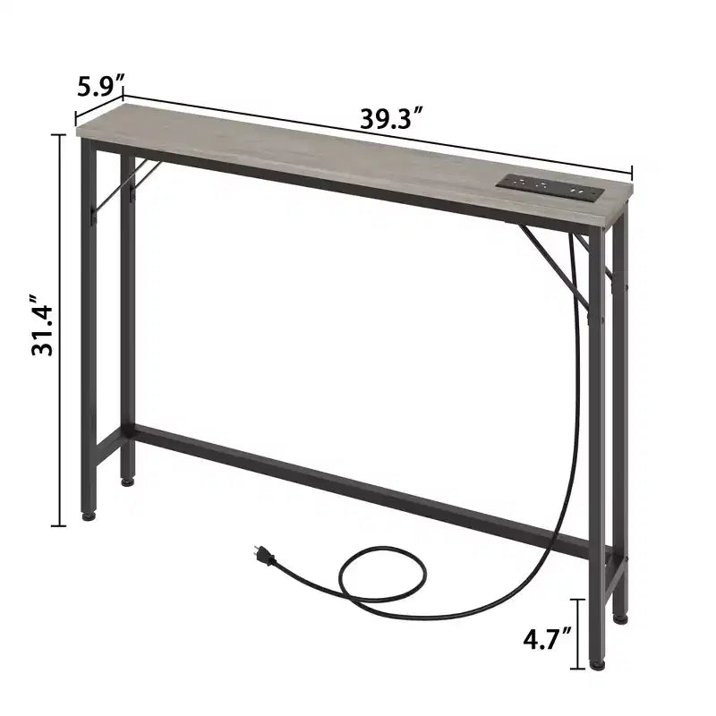Console étroite, Table d'appoint pour canapé de salon, Table de canapé mince en métal et MDF, Table de couloir industrielle pour entrée, Foyer