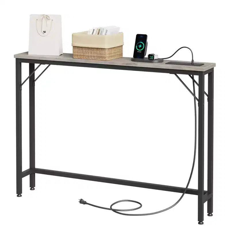 Console étroite, Table d'appoint pour canapé de salon, Table de canapé mince en métal et MDF, Table de couloir industrielle pour entrée, Foyer