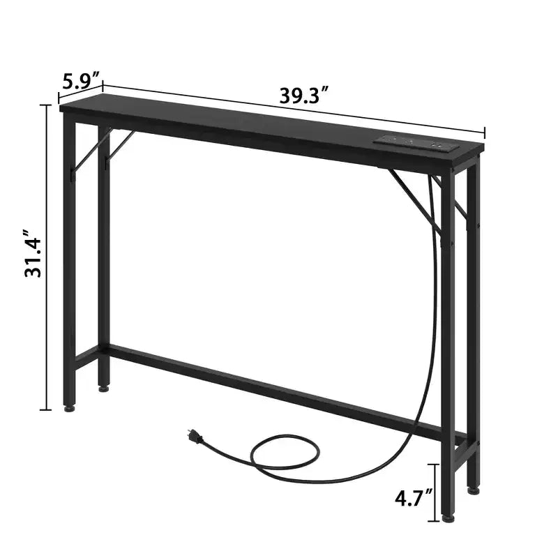 Console étroite, Table d'appoint pour canapé de salon, Table de canapé mince en métal et MDF, Table de couloir industrielle pour entrée, Foyer