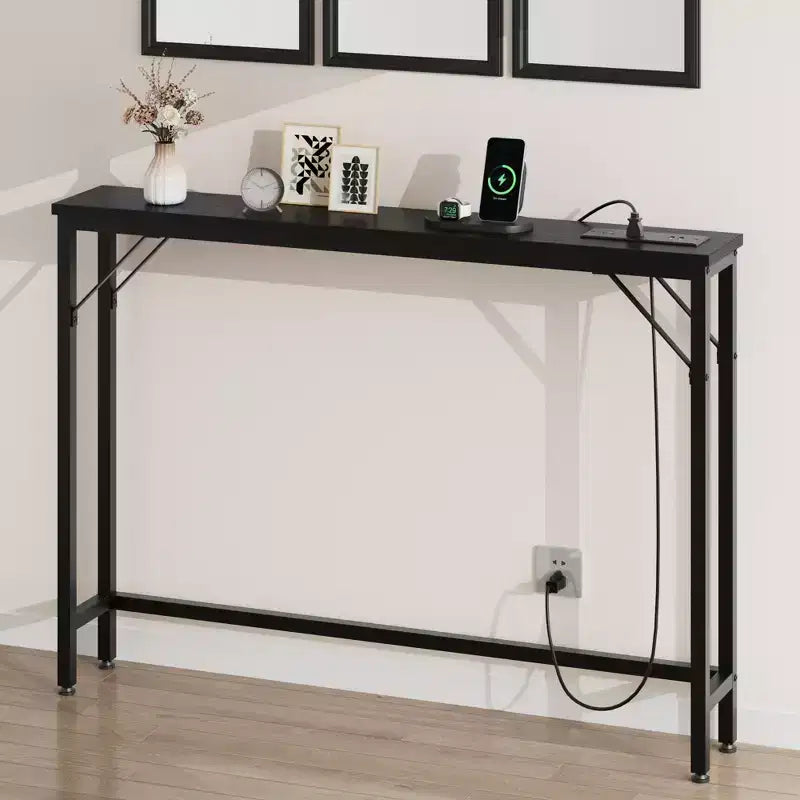 Console étroite, Table d'appoint pour canapé de salon, Table de canapé mince en métal et MDF, Table de couloir industrielle pour entrée, Foyer