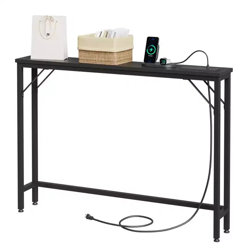 Console étroite, Table d'appoint pour canapé de salon, Table de canapé mince en métal et MDF, Table de couloir industrielle pour entrée, Foyer