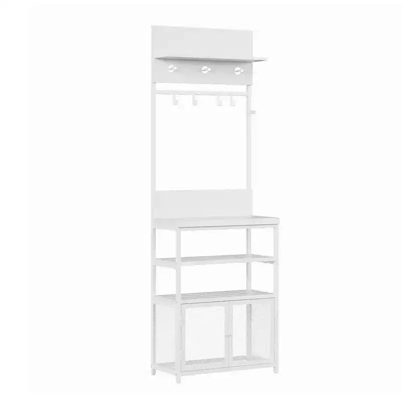 Set moderno per ingresso in alluminio, mobile da ingresso da 73 pollici con specchio e panca, scaffali portascarpe, combinazione nero/marrone per spazi abitativi