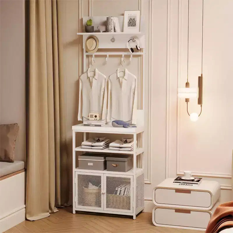 Set moderno per ingresso in alluminio, mobile da ingresso da 73 pollici con specchio e panca, scaffali portascarpe, combinazione nero/marrone per spazi abitativi