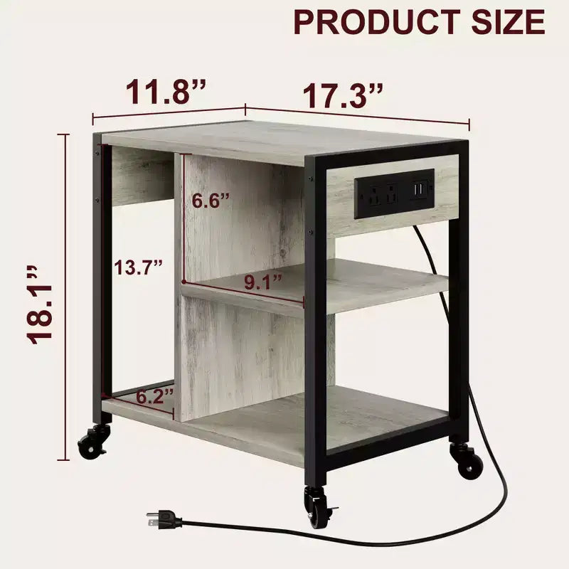 Meuble d'imprimante sous bureau, table d'imprimante industrielle avec 3 étagères de rangement, chariot d'imprimante mobile robuste avec roulettes verrouillables, bureau à domicile