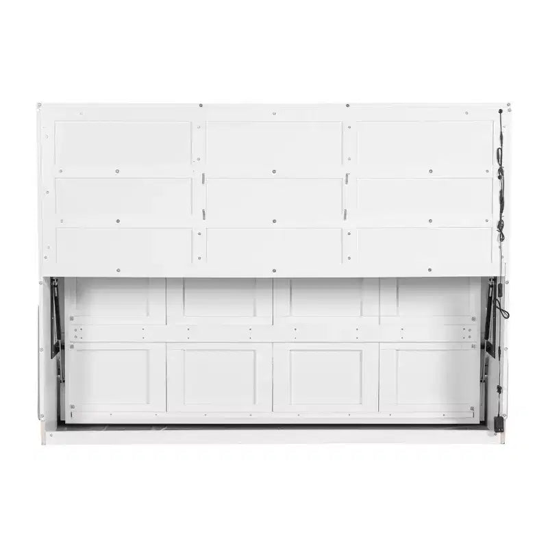 Lit escamotable de taille Queen Whisen Wood avec canapé pliant, étagères de rangement intégrées et lumière LED