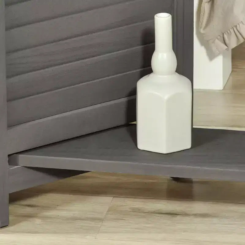 MAYEERTY Paravent Pliant 4 Panneaux avec Étagères de Rangement en Bois de Paulownia, Cloison de Séparation Autoportante pour Chambre ou Bureau, Gris
