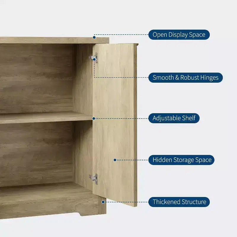 Bahut moderne cannelé en bois avec 4 portes et étagère réglable, plateau spacieux, console polyvalente pour buffet et bar à café pour salle à manger