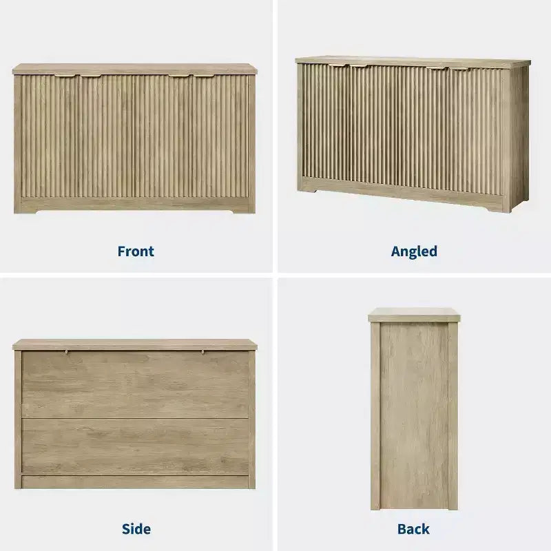 Bahut moderne cannelé en bois avec 4 portes et étagère réglable, plateau spacieux, console polyvalente pour buffet et bar à café pour salle à manger