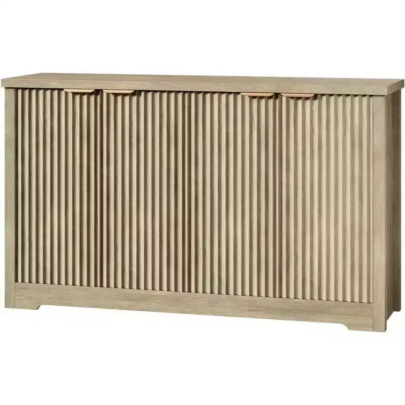 Bahut moderne cannelé en bois avec 4 portes et étagère réglable, plateau spacieux, console polyvalente pour buffet et bar à café pour salle à manger