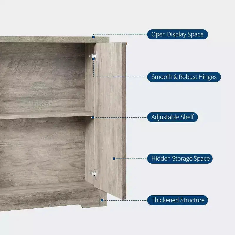 Bahut moderne cannelé en bois avec 4 portes et étagère réglable, plateau spacieux, console polyvalente pour buffet et bar à café pour salle à manger