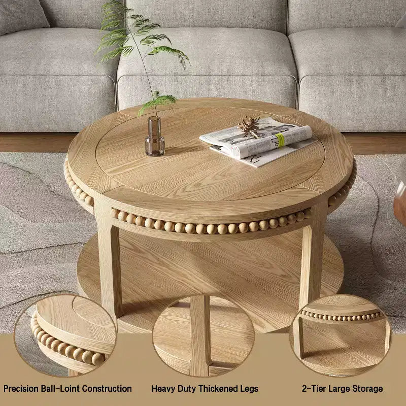 Table basse ronde à 2 niveaux moderne en bois 31 GDFStudio Chiori