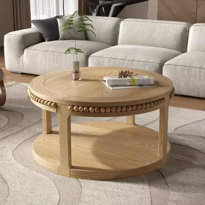 Table basse ronde à 2 niveaux moderne en bois 31 GDFStudio Chiori