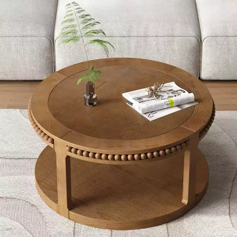Table basse ronde à 2 niveaux moderne en bois 31 GDFStudio Chiori