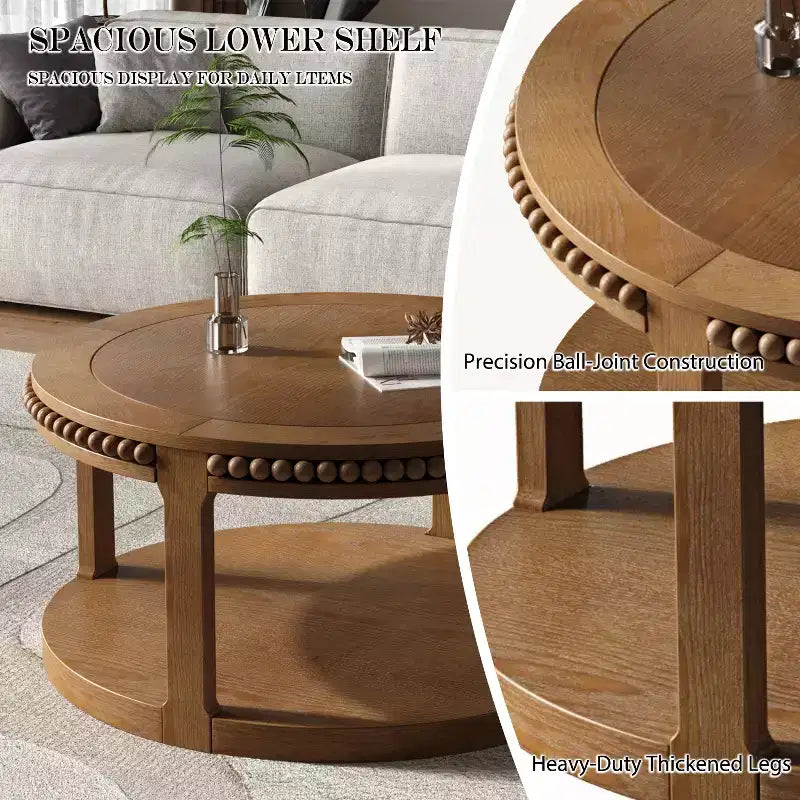 Table basse ronde à 2 niveaux moderne en bois 31 GDFStudio Chiori