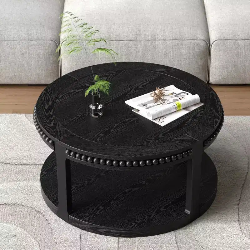Table basse ronde à 2 niveaux moderne en bois 31 GDFStudio Chiori