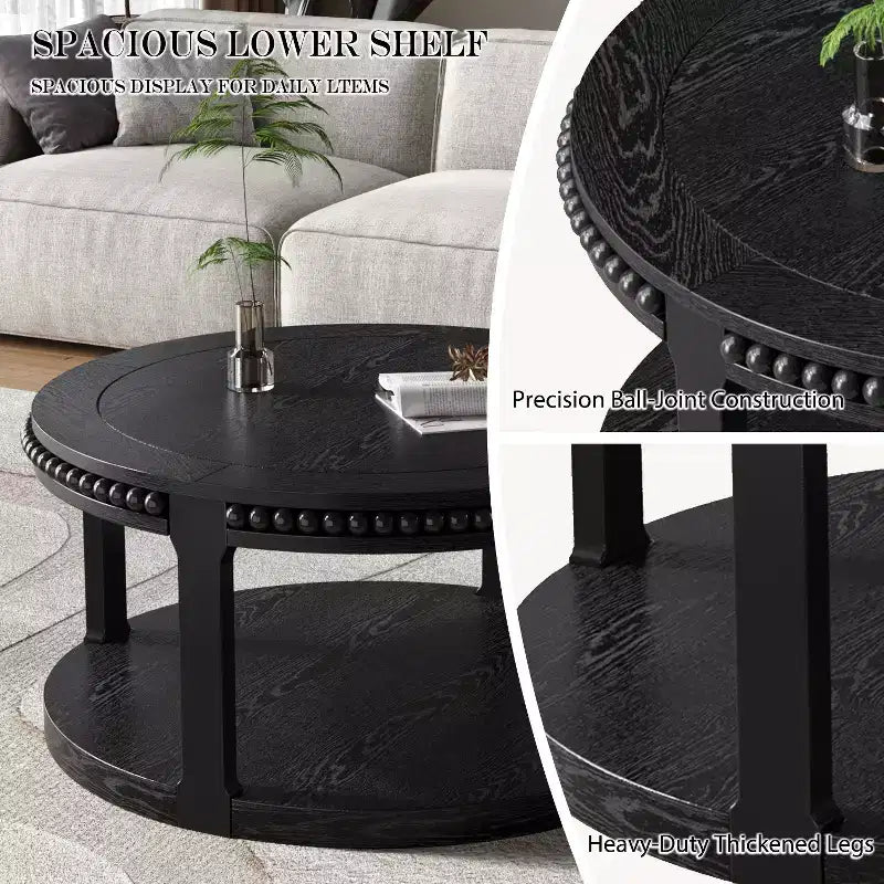 Table basse ronde à 2 niveaux moderne en bois 31 GDFStudio Chiori