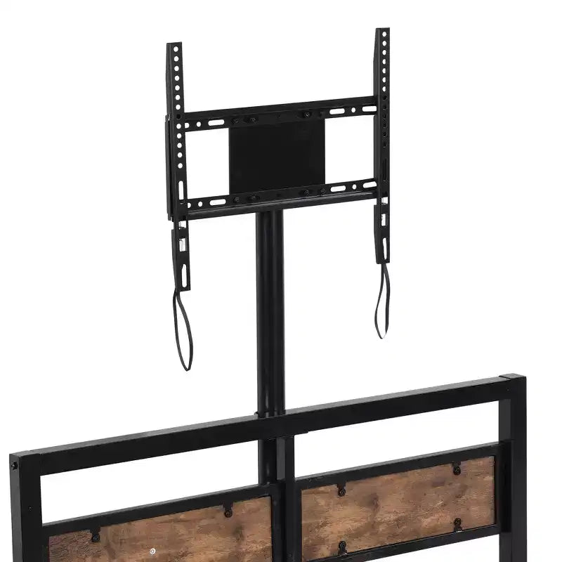 Cadre de lit plateforme en métal taille double avec tête et pied de lit en MDF, 2 tiroirs de rangement et support TV rotatif, industriel, noir - ModernLuxe