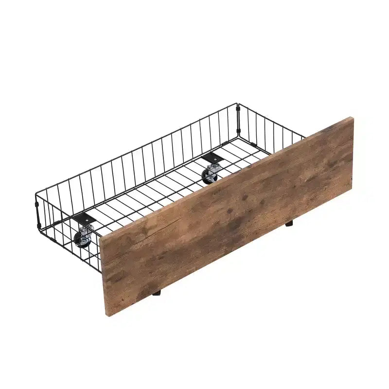 Cadre de lit plateforme en métal taille double avec tête et pied de lit en MDF, 2 tiroirs de rangement et support TV rotatif, industriel, noir - ModernLuxe
