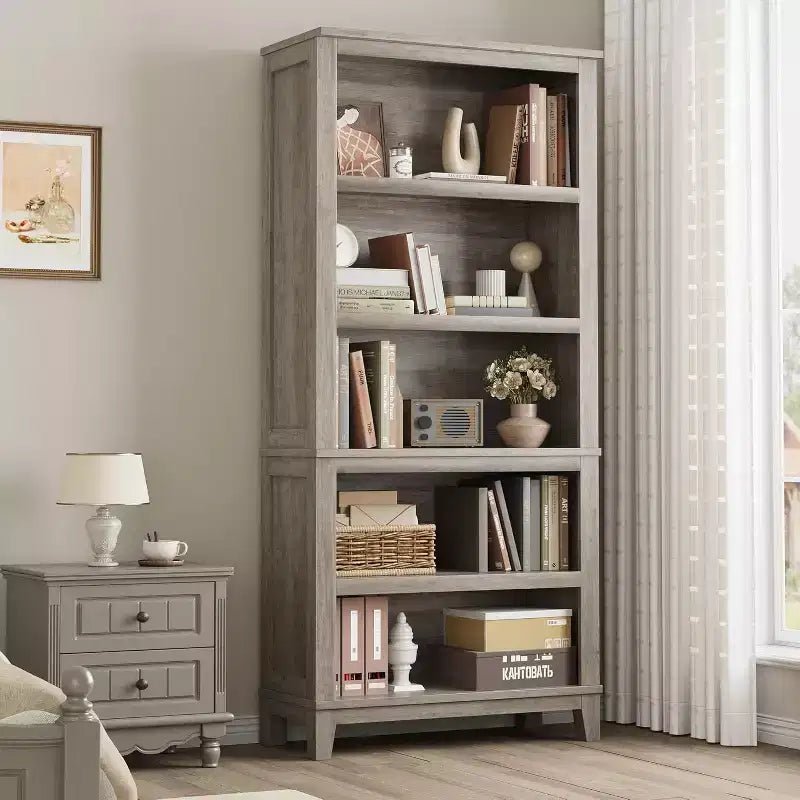 Bibliothèque de ferme 71 - Étagère réglable à 5 niveaux, 80 cm de large avec pieds en bois, style rustique vintage pour salon et bureau