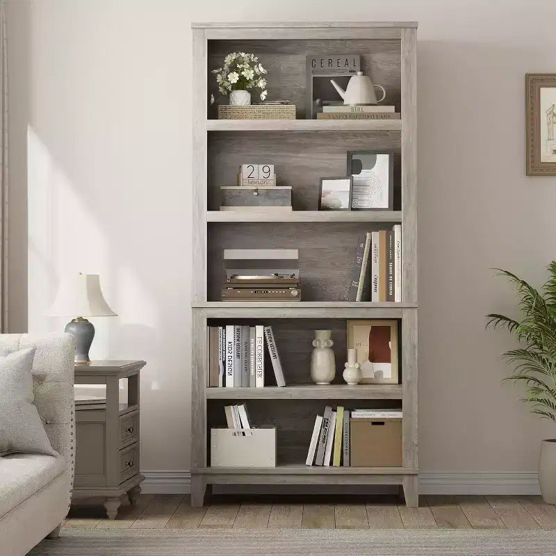 Bibliothèque de ferme 71 - Étagère réglable à 5 niveaux, 80 cm de large avec pieds en bois, style rustique vintage pour salon et bureau