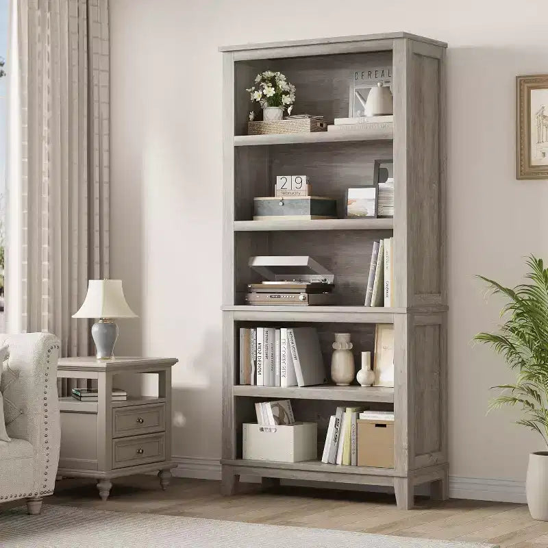 Bibliothèque de ferme 71 - Étagère réglable à 5 niveaux, 80 cm de large avec pieds en bois, style rustique vintage pour salon et bureau