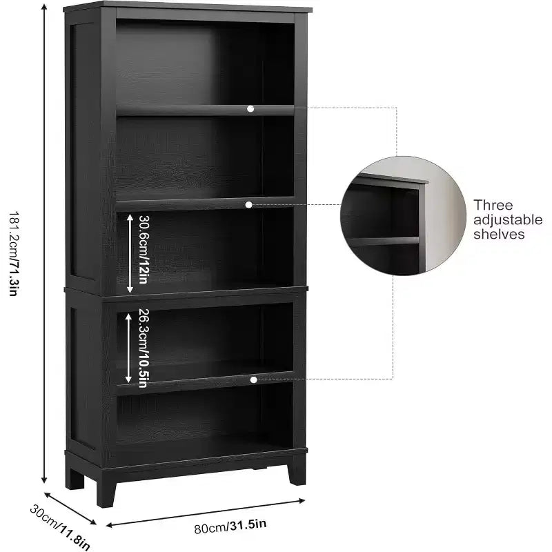 Bibliothèque de ferme 71 - Étagère réglable à 5 niveaux, 80 cm de large avec pieds en bois, style rustique vintage pour salon et bureau