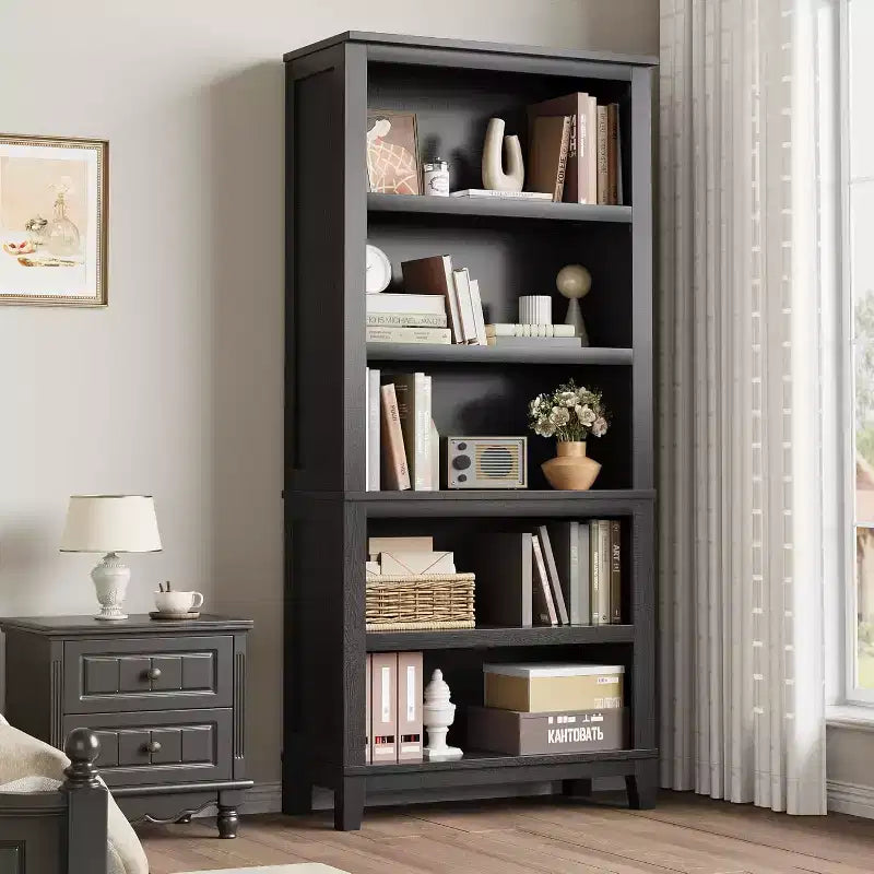 Bibliothèque de ferme 71 - Étagère réglable à 5 niveaux, 80 cm de large avec pieds en bois, style rustique vintage pour salon et bureau