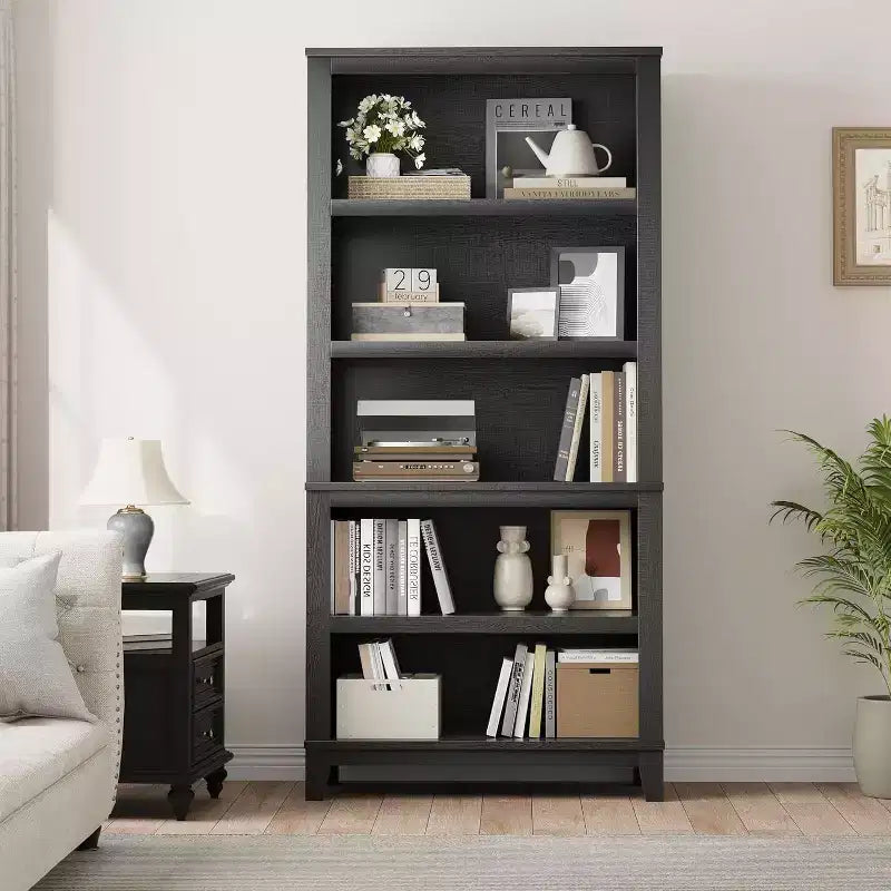 Bibliothèque de ferme 71 - Étagère réglable à 5 niveaux, 80 cm de large avec pieds en bois, style rustique vintage pour salon et bureau