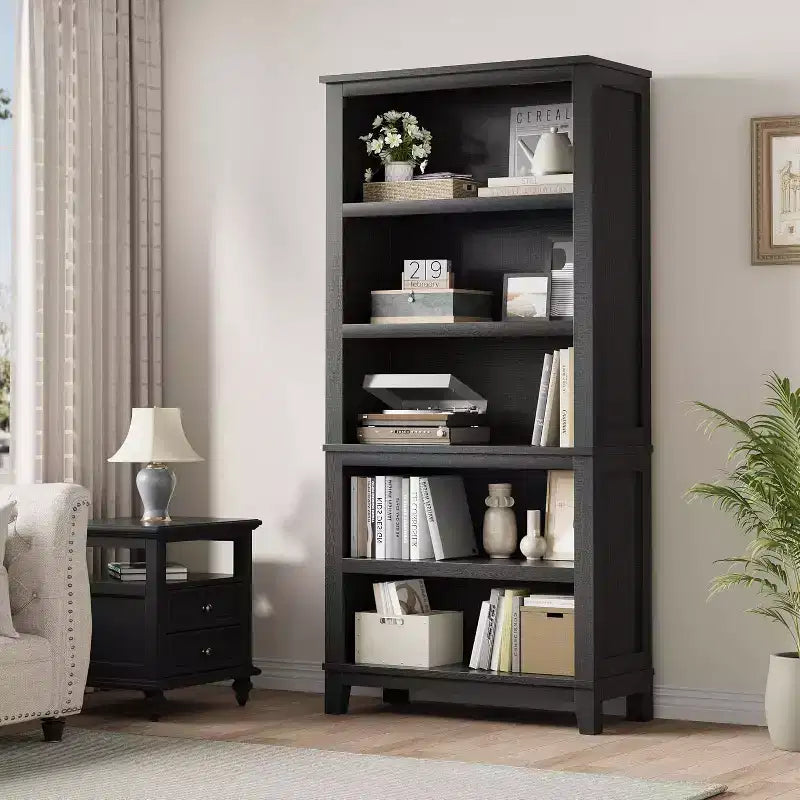 Bibliothèque de ferme 71 - Étagère réglable à 5 niveaux, 80 cm de large avec pieds en bois, style rustique vintage pour salon et bureau