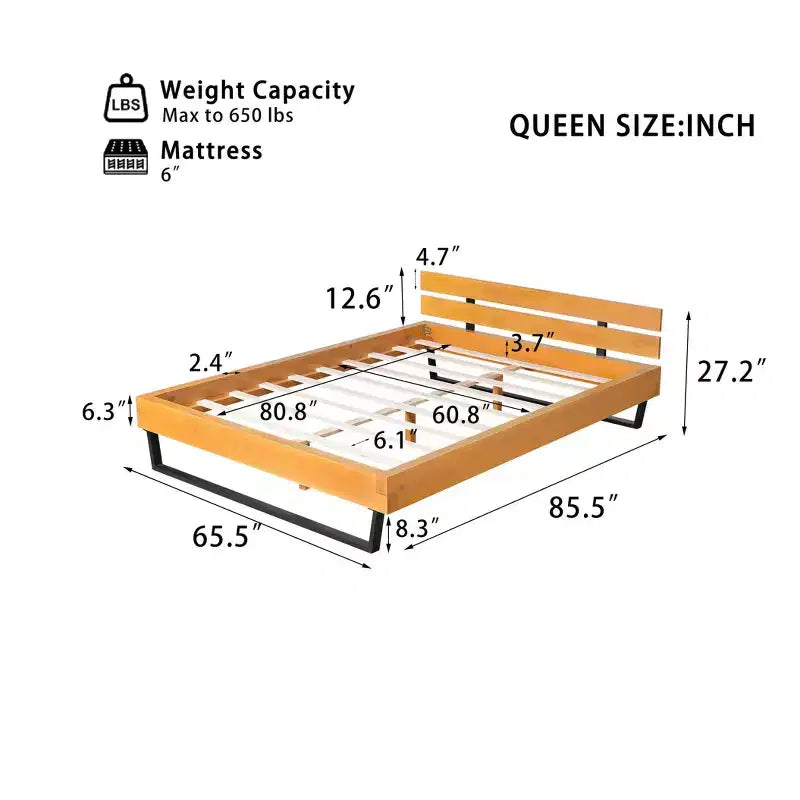 Cadre de lit en bois de pin naturel King Size Misty Moon 85.5 X 81.5 pour chambre à coucher