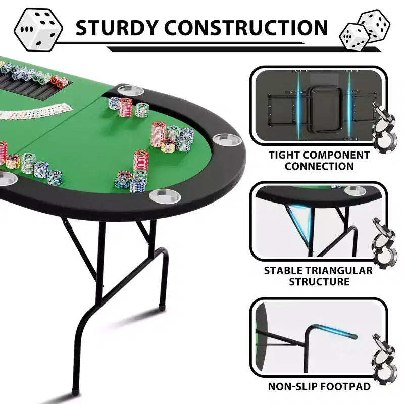 Table de jeu de poker - 1 pied en fer, conception à 9 anneaux, fabrication durable, surface de jeu lisse, parfaite pour les parties de poker