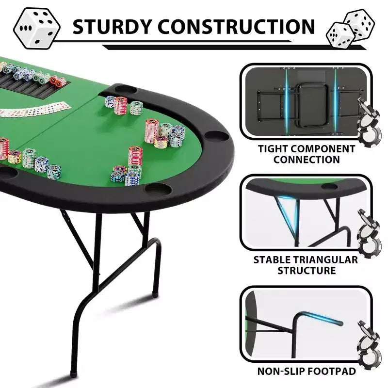 Table de jeu de poker - 1 pied en fer, conception à 9 anneaux, fabrication durable, surface de jeu lisse, parfaite pour les parties de poker