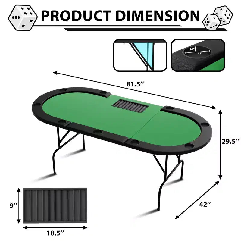 Table de jeu de poker - 1 pied en fer, conception à 9 anneaux, fabrication durable, surface de jeu lisse, parfaite pour les parties de poker