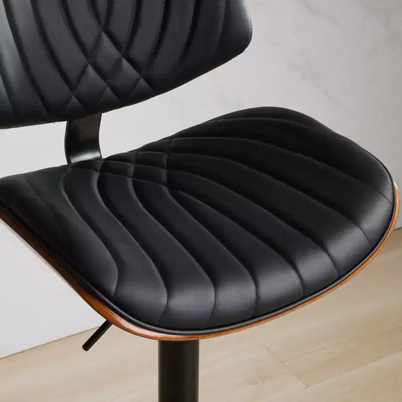 Tabourets de bar CLIHOME en noyer et bois courbé, hauteur de comptoir réglable, style Mid-Century, pivotants à 360°, avec revêtement en cuir, couleur beige