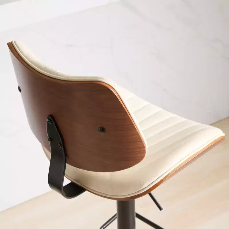 Tabourets de bar CLIHOME en noyer et bois courbé, hauteur de comptoir réglable, style Mid-Century, pivotants à 360°, avec revêtement en cuir, couleur beige