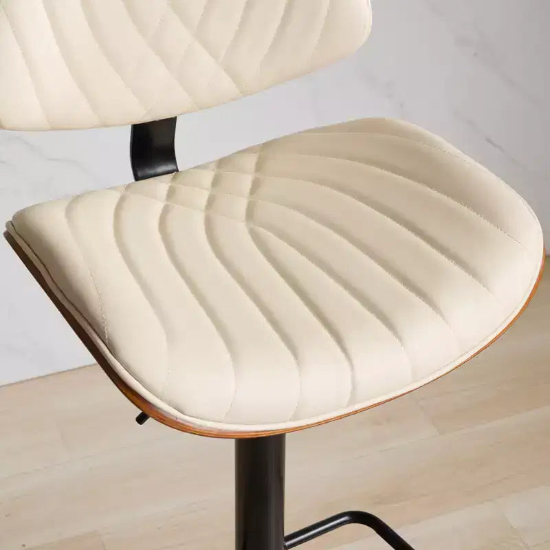 Tabourets de bar CLIHOME en noyer et bois courbé, hauteur de comptoir réglable, style Mid-Century, pivotants à 360°, avec revêtement en cuir, couleur beige