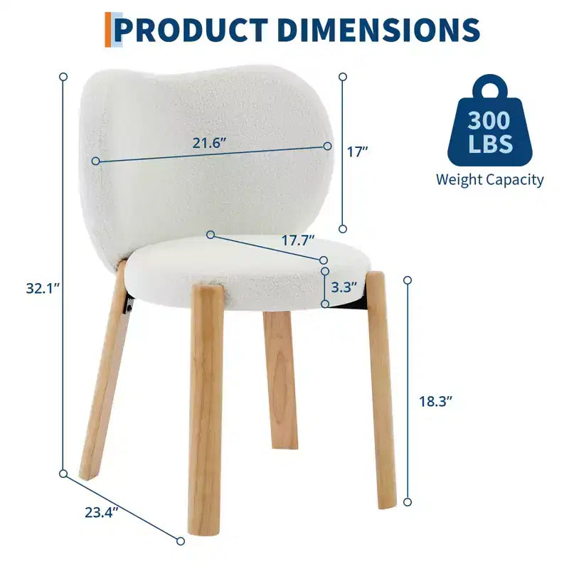 Chaises de salle à manger en bois, tissu peluche Teddy, design moderne mignon, dossier incurvé, structure en bois, rembourrées pour cuisine et salon