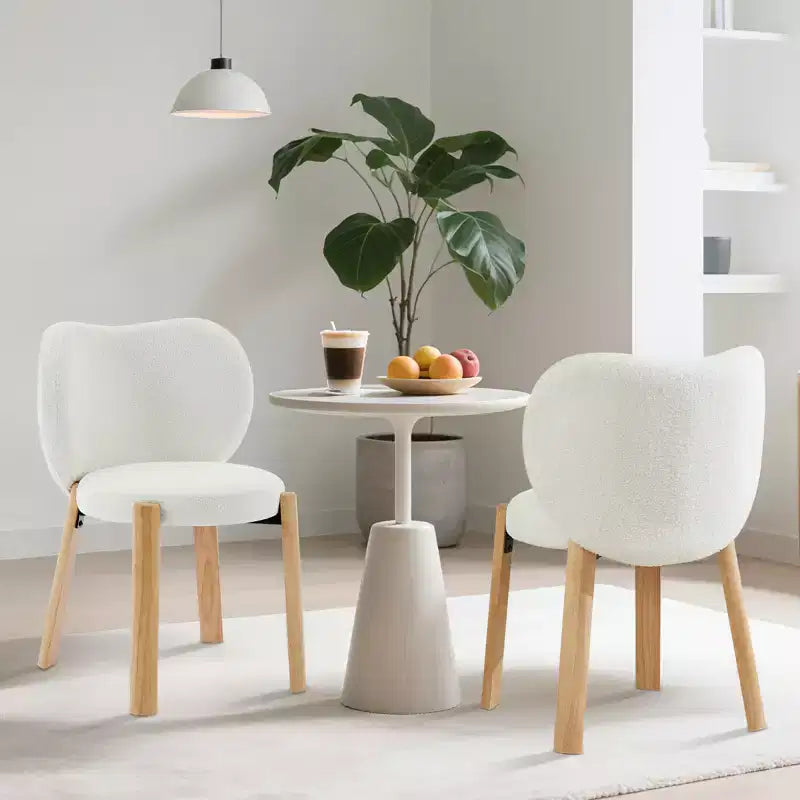 Chaises de salle à manger en bois, tissu peluche Teddy, design moderne mignon, dossier incurvé, structure en bois, rembourrées pour cuisine et salon